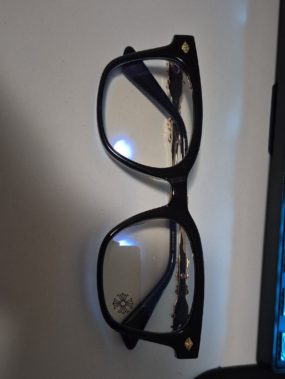 Chromehearts Black Square Frame Glasses with Gold Accents